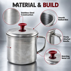 Stainless steel tea coffee mug with lid - material details