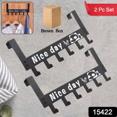 Side view of sturdy steel door hook rack holding towels