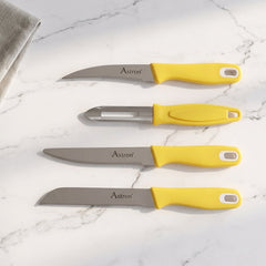 Steel knife set with peeler