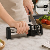 Two stage manual knife sharpener in kitchen use