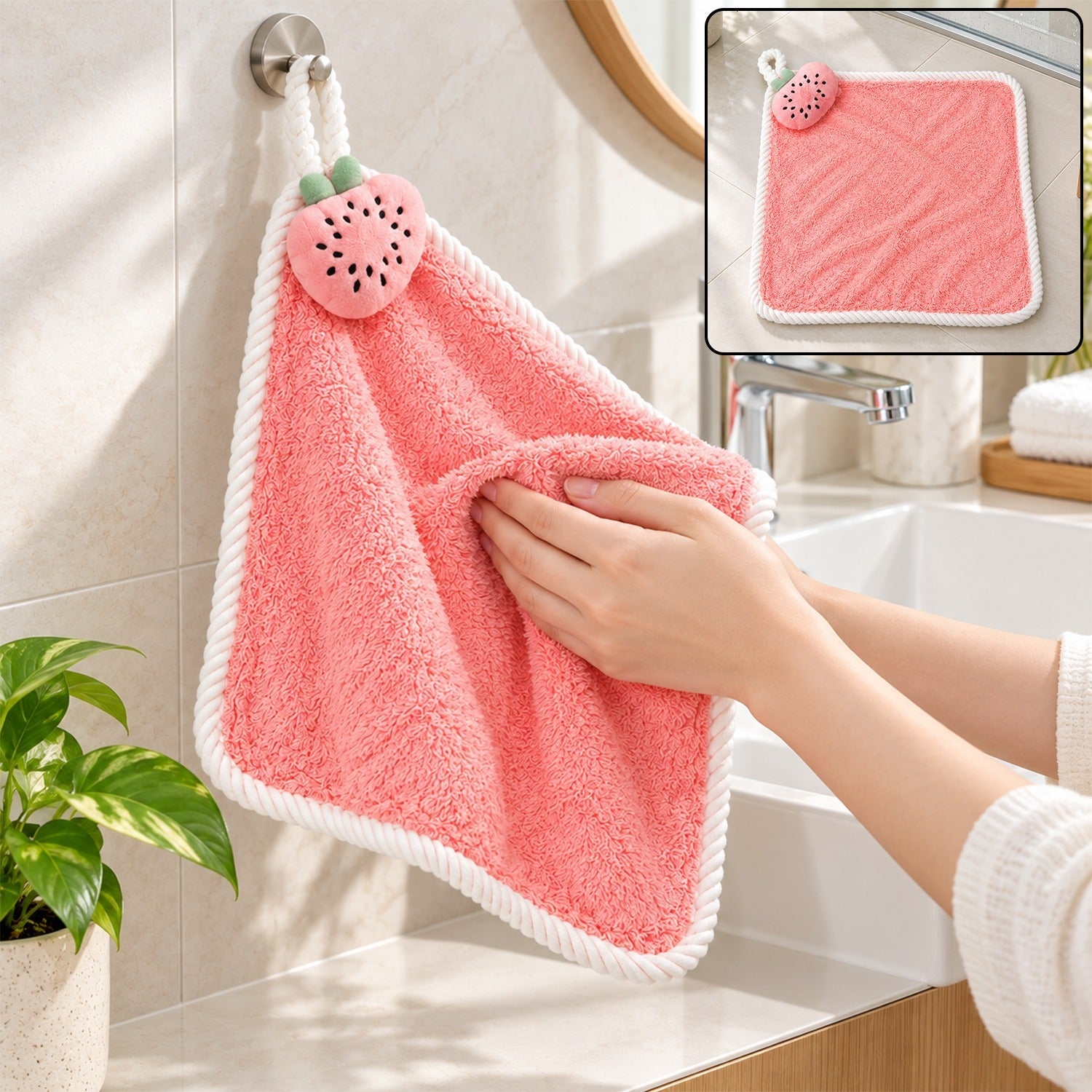 Soft fruit print hanging hand towel