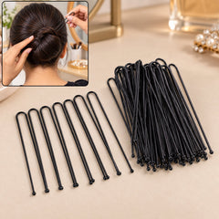 Black U shaped metal hair pins for bun styling - view Hair-Pins-01
