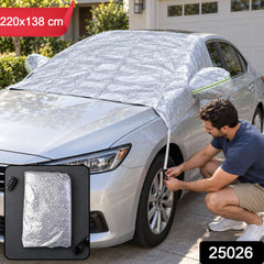 Windshield cover with product code 25026 and 220x138 cm label