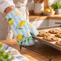 Lemon print quilted oven glove hanging loop kitchen