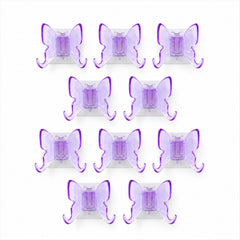 Side profile of a purple butterfly wall hook showcasing its curved design