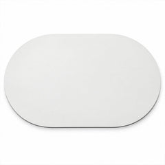 A simple, plain white oval mat with a dark edge, viewed from directly above.