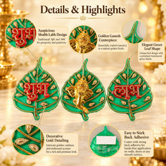 Shubh Labh Ganesh decorative pieces arranged on a green surface
