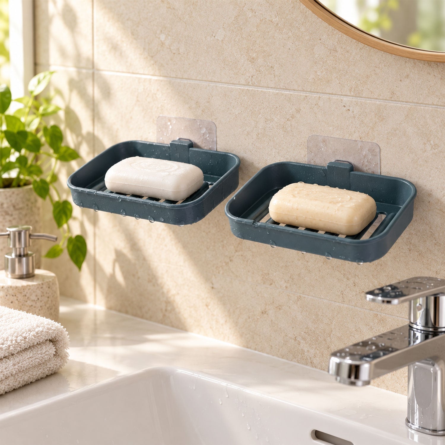 Wall mounted draining soap dish set - main display