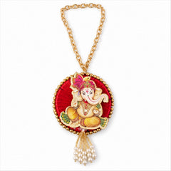 Ganesh decorative hanging with chain and bead tassels - white background