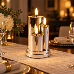 3 in 1 flameless LED candle chrome finish decor