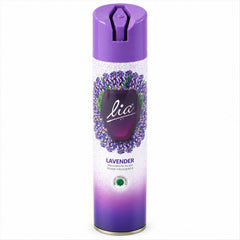 A single purple and white lavender room freshener spray can stands upright on a plain white background.