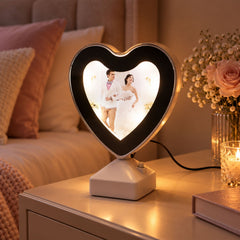 Heart shape LED mirror photo frame warm light decor