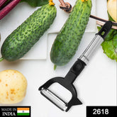 2-in-1 peeler showing both julienne and blade sides