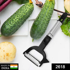 2-in-1 peeler showing both julienne and blade sides