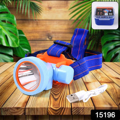 Mini rechargeable LED headlamp with its protective plastic storage case