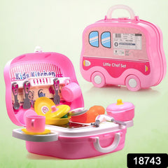 Colorful 23-piece kids kitchen playset accessories spread out