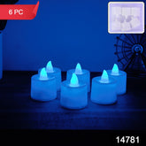 Set of 6 Blue LED Tea Light Candles in container