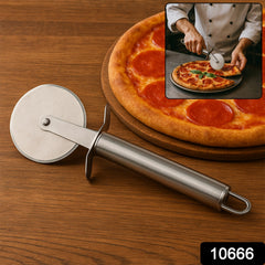 Pizza cutter slicing pizza in use