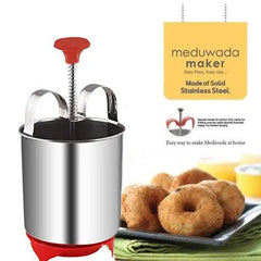 Angled view of stainless steel vada maker
