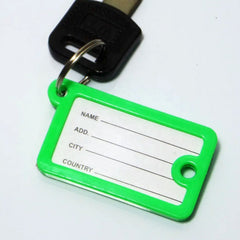 10 key tags with plastic rings, numbered, set includes backpack keychain.