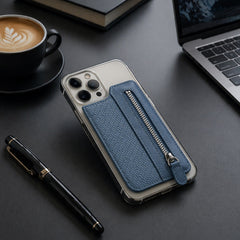 Adhesive card phone holder with zipper pocket in assorted colors
