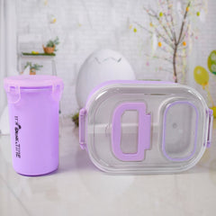 Compact lunch box set with easy-grip handle
