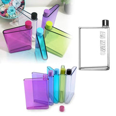 A5 Notebook style slim plastic water bottle front view