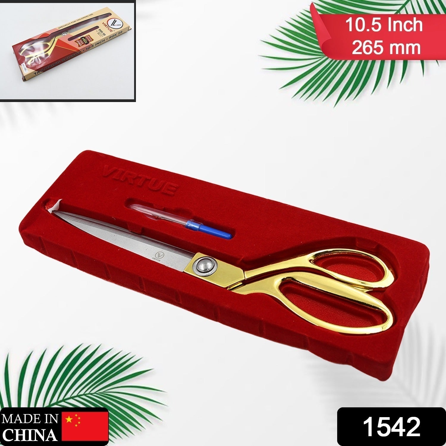 Close-up of sharp golden tailoring scissors cutting fabric