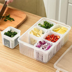 Fridge Storage Box with vegetables and meat organized inside