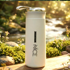 Premium white glass water bottle with protective outer cover