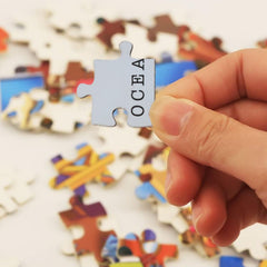Educational India map puzzle fully assembled in its wooden tray