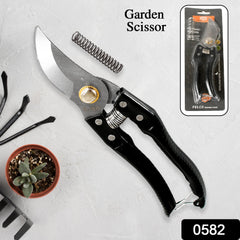 Close-up of garden pruners scissor blade and grip