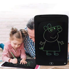 Child using 10-inch portable LCD writing board with stylus for drawing