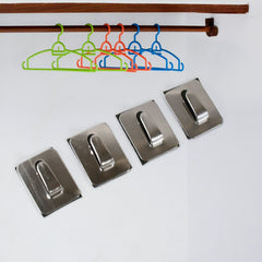 Set of rectangular and round stainless steel adhesive hooks