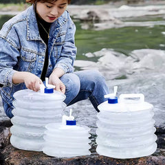 Collapsible portable water container folded and filled