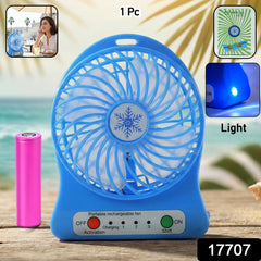 Mini table fan showing rechargeable battery