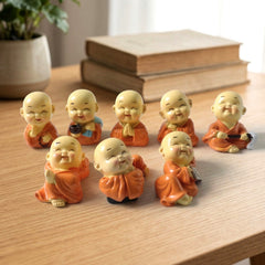 Mini Monk Buddha Idol Set 8 pieces with joyful expressions