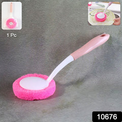 Kitchen dish scrubber brush with long handle and soft round sponge