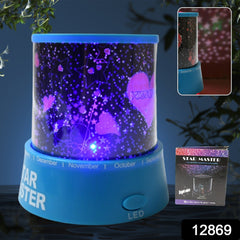 Vibrant multi-color stars projected on a ceiling by the night light