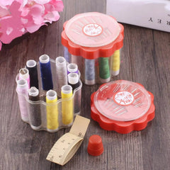 Portable sewing box with compartments organizing threads and sewing tools