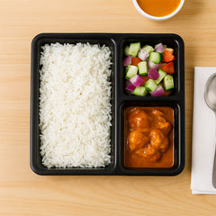 Black 3-Compartment Dining Plate for Portion Control