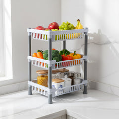 Ventilated storage basket rack for kitchen organization