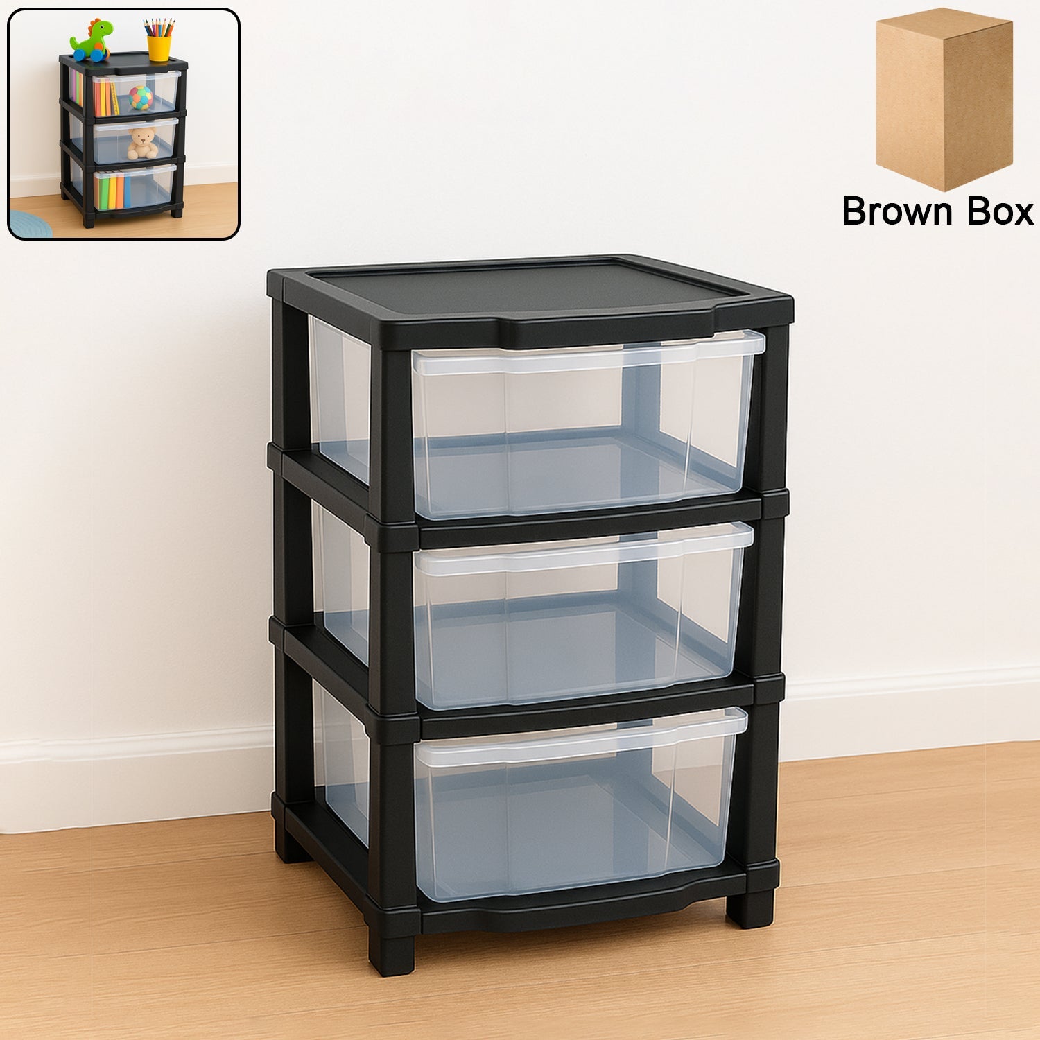 3-layer transparent drawer storage organizer with smooth pull-out bins