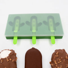 Ice Cream Mould sicle Mold, Cactus Shape Ice Molds Homemade sicle for DIY Ice sicle, 3-Cavity Summer Food Kitchen Tools (1 Pc)
