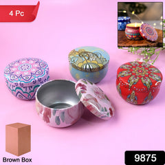 Premium Decorative Mandala Printed Metal Candle Container (4 Pc)