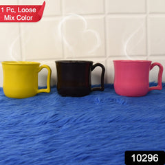 Colorful plastic coffee cups with handles