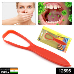 Close-up of plastic tongue scraper for oral hygiene