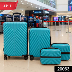4 different sized suitcases from the 4-in-1 luggage set arranged side by side