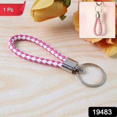 Close-up of braided leather keychain