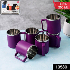 Close-up of steel lined coffee mugs in set